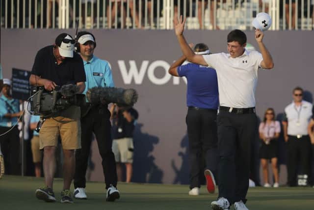 Matt Fitzpatrick celebrates after he won the final round of the DP World Tour Championship golf tournament at the Jumeirah Golf Estates in Dubai (AP Photo/Kamran Jebreili)