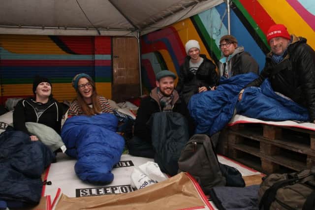 Roundabout supporters at the annual sponsored sleep out earlier this month. Photo: Roundabout