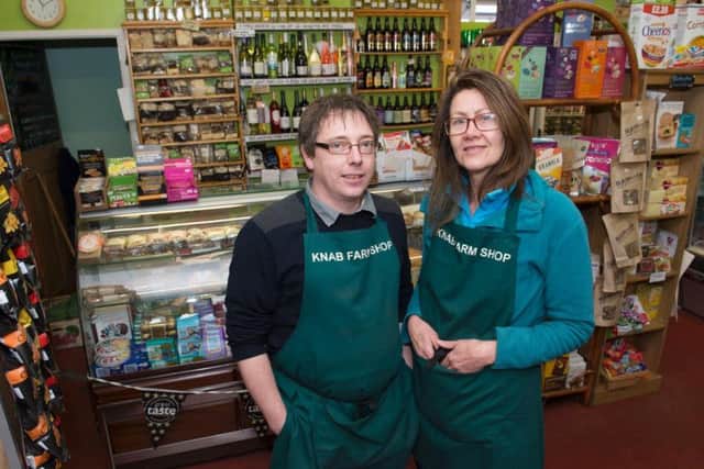 Lewis Hughes and Elaine Ramsay at Knab Farm Shop in Sheffield.
