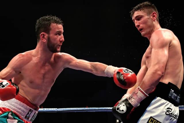 Tommy Langford (right) and Sam Sheedy during the Vacant British Middleweight Championship bout