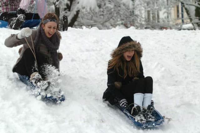 Some took to sledges to enjoy the snow.