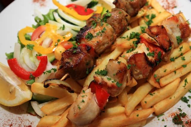 Food review at Parthenonas on London Road in Sheffield. Pictured is the mixed souvlaki.