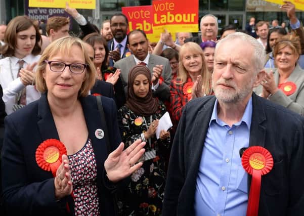 Labour party leader Jeremy Corbyn stands with Gill Furniss. PRESS ASSOCIATION Photo. Picture date: Friday May 6, 2016. See PA story POLITICS Elections. Photo credit should read: Joe Giddens/PA Wire