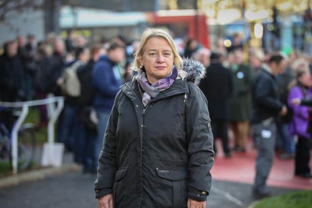 Natalie Bennett, former leader of the Green Party outside Sheffield Magistrates' Court today December, 1 2016 along side tree campaigners. Author and university lecturer Simon Crump and self-proclaimed tree campaigner Calvin Payne were charged under Section 241 of the Trade Union and Labour Relations (Consolidation) Act 1992, which criminalises anyone who persistently stops someone from carrying out lawful work. Picture Tom Maddick/SWNS