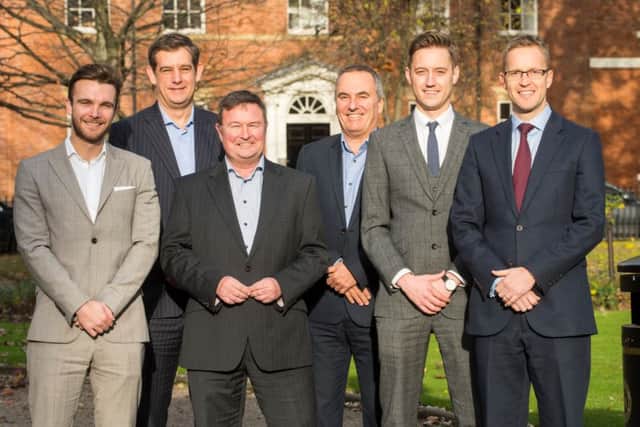 (L to R): Andrew Heggie; Andrew Hill; Neil Muffitt; Mark Raven; Dan Ostrowski; and James Roach. Yorkshire-based financial consultancy and recruitment specialist FDYL has completed a joint venture agreement with Birmingham-based Woodrow Mercer