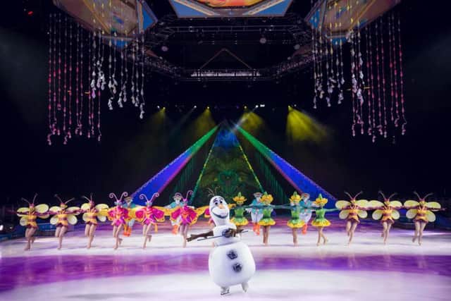 The fun snowballs with all singing and dancing snowman Olaf in Disney On Ice live show Frozen.