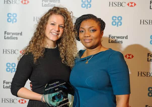 Hannah Duraid, managing director of the Great Escape Game, receives her award for UK Young Entrepreneur of the Year from Griselda Togobo, managing director of leading women's business support organisation Forward Ladies.