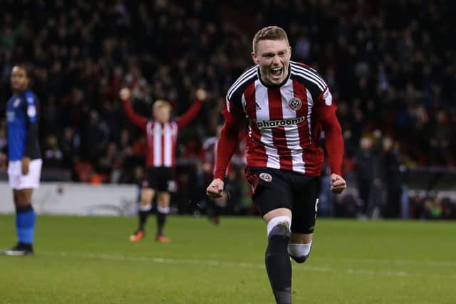 Caolan Lavery of Sheffield Utd  celebrates his first Blades goal