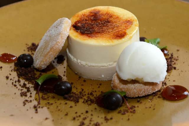 The Cricket Inn Totley food review dessert duo of creme brulee with coffee syrup, brown sugar and milk sorbet
