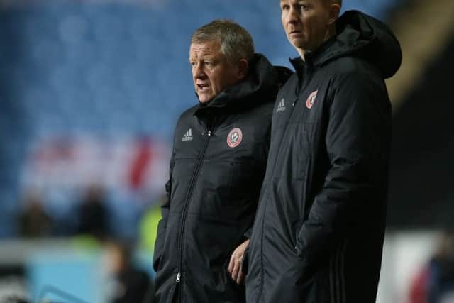 Chris Wilder manager of Sheffield Utd and assistant Alan Knill during the English League One match at the Rioch Arena Stadium, Coventry. Picture date: December 15th, 2016. Pic Simon Bellis/Sportimage