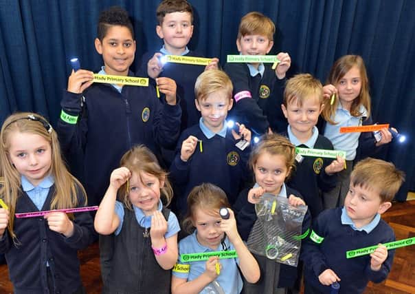 Hady Primary School pupils who have been given visibility safety packs. Picture: Brian Eyre.