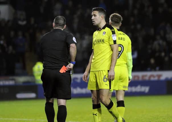 Richard Wood can't believe he's been sent off. Pictures: Steve Ellis