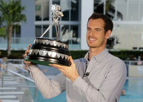 Andy Murray with the trophy after winning the 2016 Sports Personality of the Year Award at The Conrad Miami Hotel, Miami. Photo: Alberto Tamargo/BBC/PA Wire.