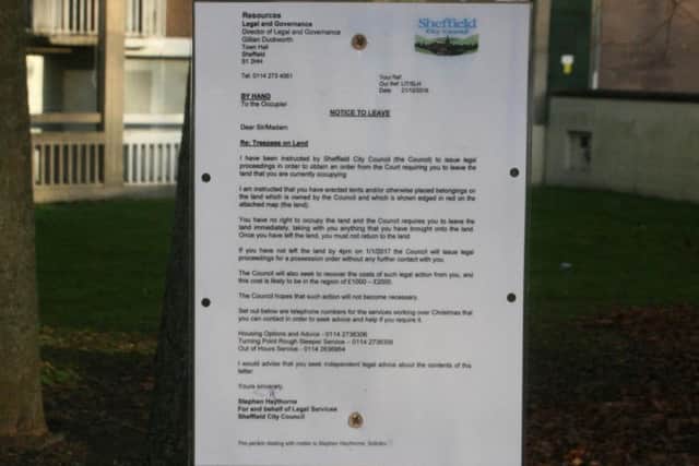 The eviction letter issued by Sheffield Council