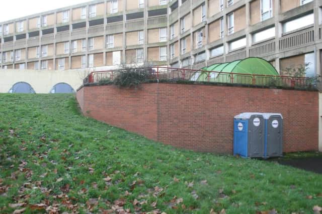 Tent City has made a return to Park Hill flats but Sheffield Council want it gone by New Years Day. The local authority has already issued a notice saying the toilets, which were donated for free, have to go