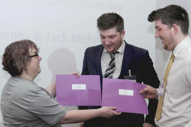 Talent Match manager Jo Booth presents twins Jack and James Mckinney with their awards