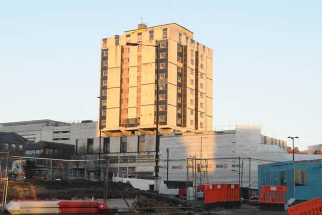 Demolition work to make way for the first phase of Sheffield Retail Quarter, which will include a six-storey office block to house HSBC. The Grosvenor House Hotel and Charter Square.