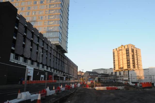 Demolition work to make way for the first phase of Sheffield Retail Quarter, which will include a six-storey office block to house HSBC. The Grosvenor House Hotel, Charter Square and Vita student flats.
