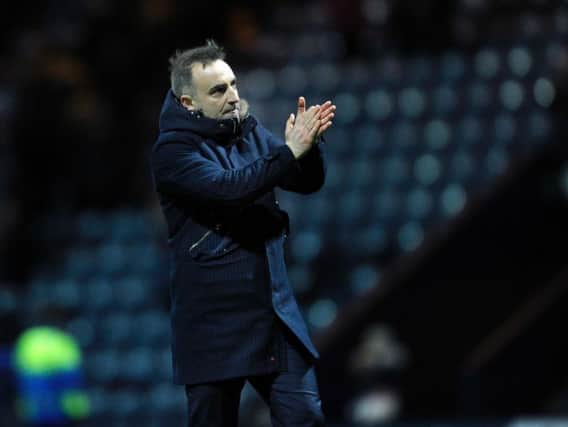 Carlos Carvalhal applauds the fans after Saturday's draw at Preston