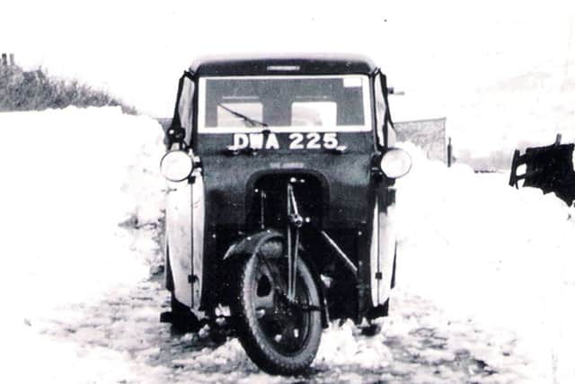 This three wheeler james van,was stuck in snow in the village of Storrs nr Dungworth for three days in the winter of 1947, preventing the Hague family from delivering milk into sheffield.