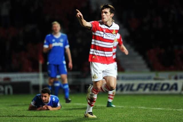 Sky Bet League Two.
Doncaster Rovers v Portsmouth.
Rovers John Marquis celebrates scoring his second goal.
5th January 2017.
Picture : Jonathan Gawthorpe