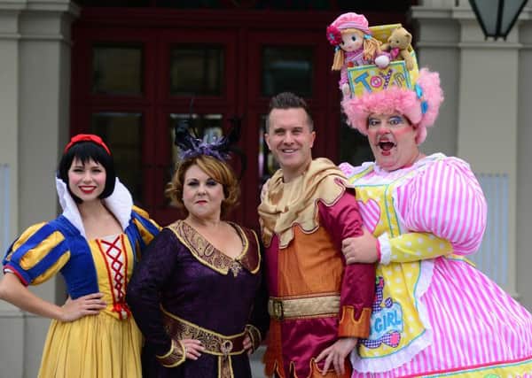 20 Sept 2016.....Wendi Peters (Wicked Queen) ,Damian Williams (Nurse Nellie), Phil Galllagher (Muddles)  and Joanna Sawyer (Snow White) at the launch of Sheffield Theatres pantomime, Snow White and the Seven Dwarfs outside the Lyceum Theatre. Picture Scott Merrylees