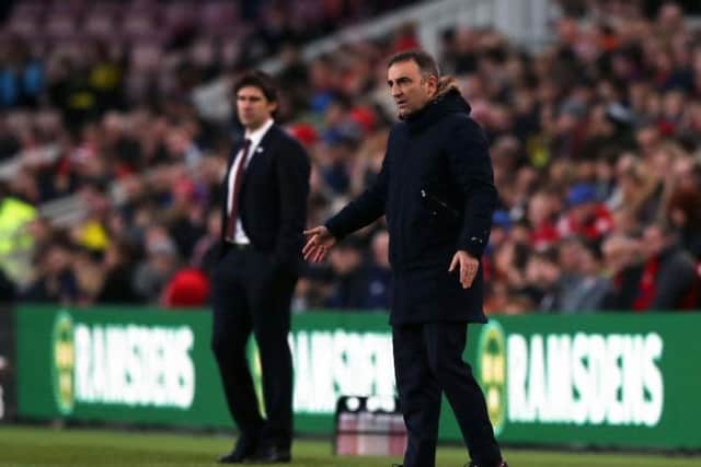 Carlos Carvalhal on the sidelines at the Riverside where Sheffield Wednesday lost 3-0 to Middlesbrough in the FA Cup third round. PA Pic