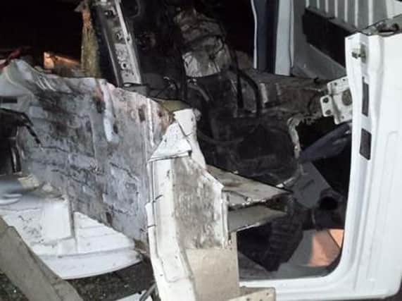 The remains of a stolen van