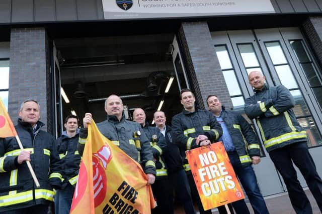 Firefighters during strike action in Sheffield