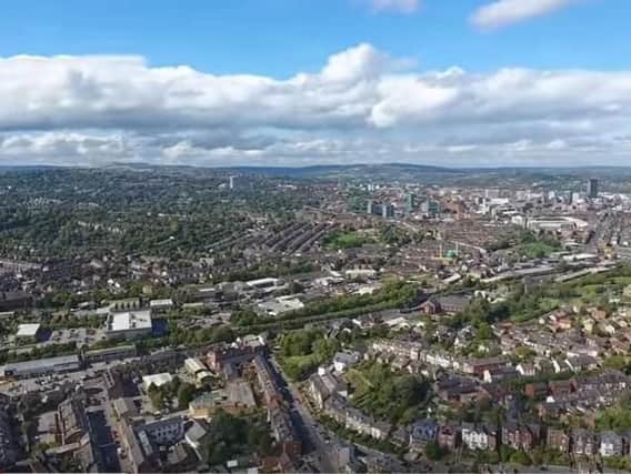 A image of drone footage of Sheffield.