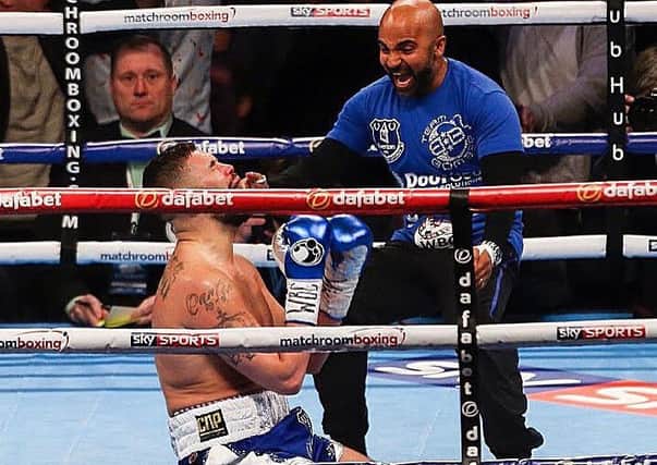 Dave Coldwell celebrates with Tony Bellew