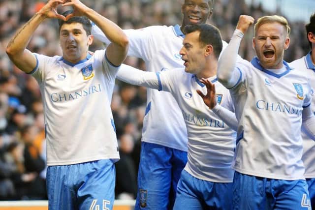 Fernando Forestieri and his Sheffield Wednesday team mates celebrate his goal at Wolves
