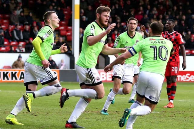 Jack O'Connell of Sheffield Utd celebrates scoreing the equalising goal during the English League One match at Bank's Stadium, Walsall. Picture date: January 14th, 2017. Pic Simon Bellis/Sportimage