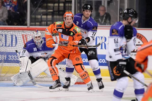 Levi Nelson in action against Braehead Clan. Pic by Dean Woolley