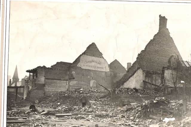 Hillsborough Tabernacle Church in ruins, 1940