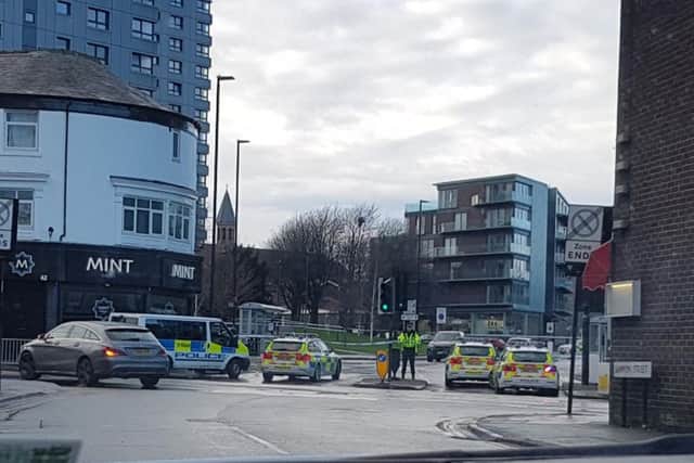 Police said a pedestrian had been taken to hospital following the collision