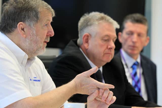Prof Keith Ridgway, left, Stephen Shaw of AESSEAL and Matthew Chenery of Barclays. Picture: Chris Etchells