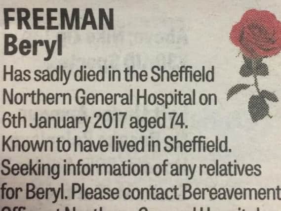 The obituary notice for Beryl in yesterday's Star.