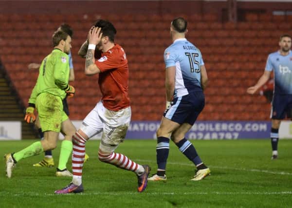 Adam Hammill misses a shot in extra time.
 Picture Bruce Rollinson