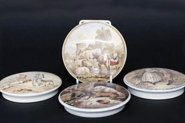 Pot lids by F and R Pratt.