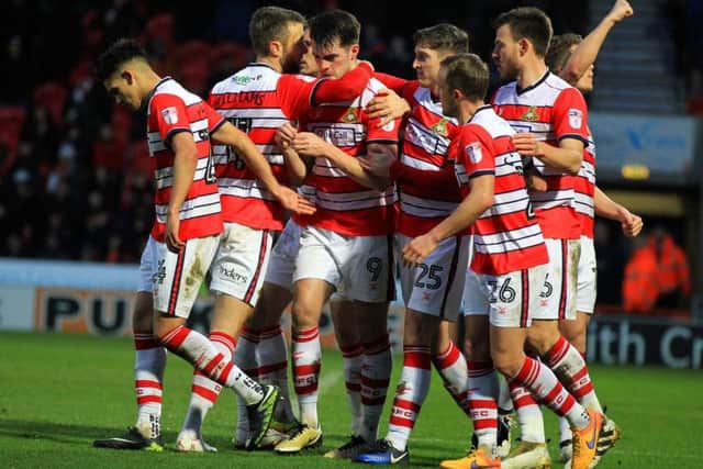 John Marquis celebrates scoring Rovers 2nd goal of the game. Picture: Chris Etchells