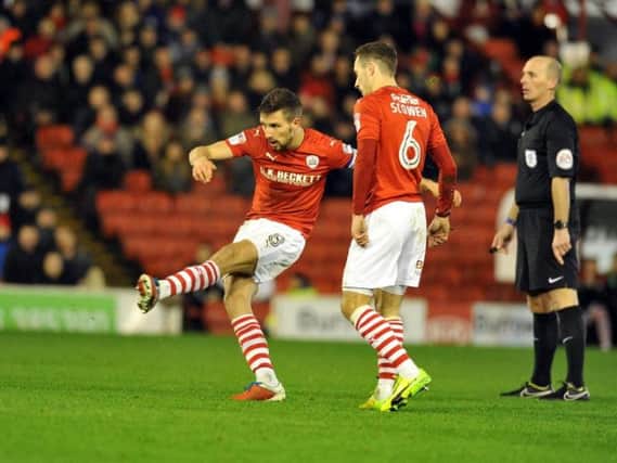 Conor Hourihane curls in what would be the winner for Barnsley against Leeds