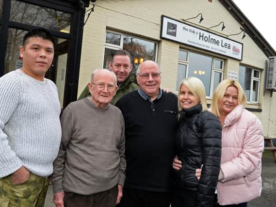 From left, Jack Ku, Harry Needham, Simon Boyce, Keith Jackson, Dawn Oliver and Tracy Oliver lament the closure of the Holme Lea on Sunday