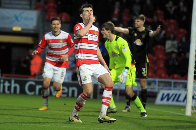 John Marquis celebrates scoring Rovers second goal of the game. Picture: Chris Etchells