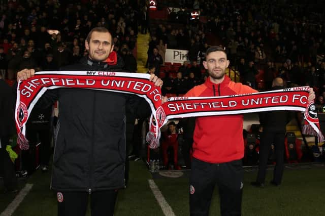 James Hanson and Jay O'Shea are unveiled before kick off. Pic: Simon Bellis/Sportimage