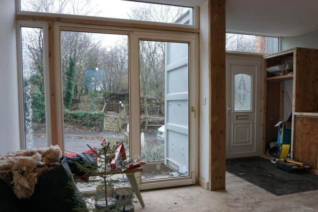 The view from inside the eco-home, which should be finished by Sunday.