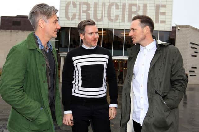 Everybody's Talking About Jamie 9th Feb to 25th Feb 2017 at the Crucible Theatre in Sheffield. Pictured are director Jonathan Butterell, and co wrtiters Tom Macrae and Dan Gillespie Sells, singer-songwriter of The Feeling. Picture: Chris Etchells