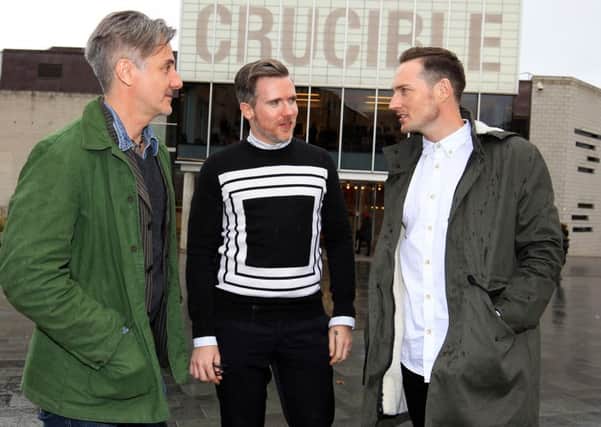 Everybody's Talking About Jamie 9th Feb to 25th Feb 2017 at the Crucible Theatre in Sheffield. Pictured are director Jonathan Butterell, and co wrtiters Tom Macrae and Dan Gillespie Sells, singer-songwriter of The Feeling. Picture: Chris Etchells