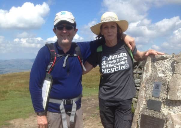 Helen Hunter and her husband Bernie, of Stannington, Sheffield. Helen has walked 5,000 miles in a year to raise money for Cancer Research in memory of loved ones she has lost to the disease.