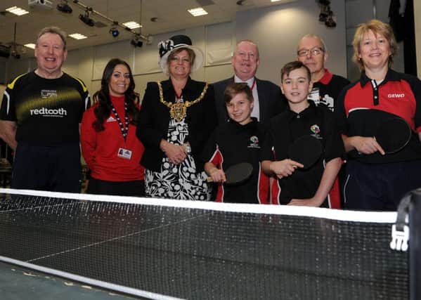 The Lord Mayor of Sheffield Coun Denise Fox with officials, guests and players at the Birley College taster session. Photo: Andrew Roe